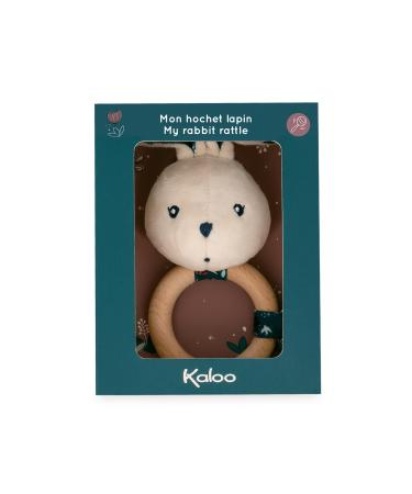 Kaloo - K'Doux - Baby bite ring - ring made of FSC wood - plush rabbit with bell - promotes development - stimulates the senses - nature motif - from birth K216000 white