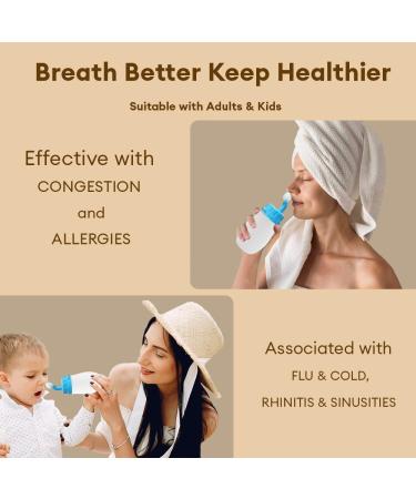 Soft Tip Neti Pot Squeeze Bottle 300ml Nasal Wash with Thermometer & 30 Saline Packets for Adults & Kids Sinus Rinse & Pressure Irrigation (Blue - Buy Online on GoSupps.com