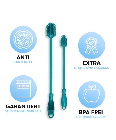 Jawaonline Silicone Bottle Brush Set - 32cm & 24cm - Gentle Scratch-Free Flexible Cleaner for Small & Large Bottles - Turquoise - Buy Online on GoSupps.com