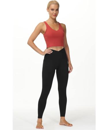 Gym People Women's V Cross Waist Workout Leggings | Tummy Control Yoga Pants with Pockets - Black, Small - Buy Online on GoSupps.com