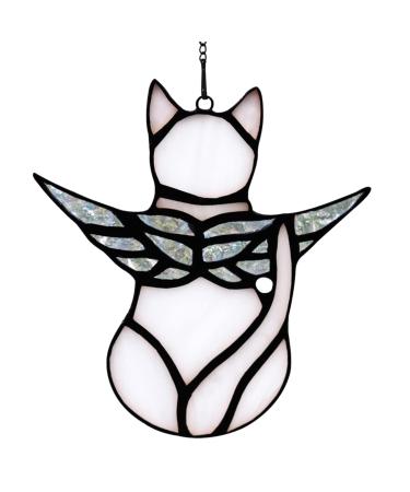 Lam-lord Angel Cat Memorial Gifts Ornaments Stained Acrylic Window Hanging Decor Angel Wings Cat Sun Catcher Pet Memorial Statue for Cat Lovers Pet Loss Cat Themed Sympathy Present(White)