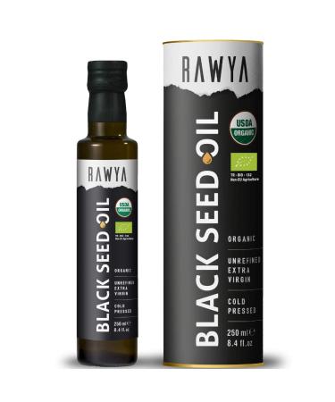 Black Seed Oil, Organic, 8.4 Fl Oz, RAWYA, Extra Strong Taste, High TQ, Cold Pressed, Glass Bottle, Nigella Sativa Oil, Non-GMO, Black Cumin Seed Oil, also known as Kalonji Oil, Nigella Oil