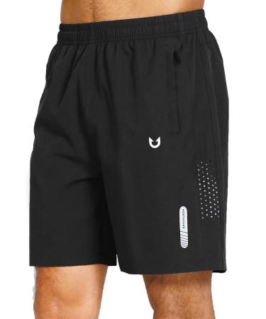 NORTHYARD Men's Athletic Hiking Shorts Quick Dry Workout Shorts 7" Lightweight Sports Gym Running Shorts Basketball Training 7 inch Large Black
