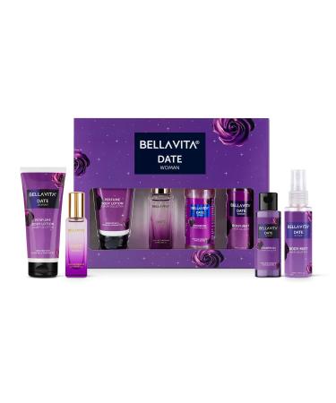B'ELAVITA Date Woman Travel Size Gift Set with Body Shower Gel 55ml for Deep Cleansing EDP Perfume 20ml Body Mist 50ml & Perfume Body Lotion 50ml