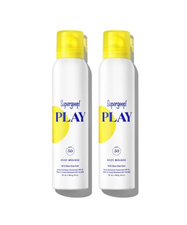 Supergoop! PLAY Body Mousse SPF 50 with Blue Sea Kale - 6.5 oz Pack of 2 - Broad Spectrum Whipped Sunscreen for Sensitive Skin - Fun to Apply - Great for Active Days