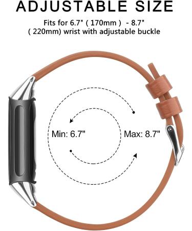 Tobfit Genuine Leather Band for Fitbit Charge 5 - Brown | Replacement Watchband Straps for Men and Women | Fits Wrist Sizes 5.7 - 8.7 | Accessories for Fitbit Charge 5 - Buy Online on GoSupps.com