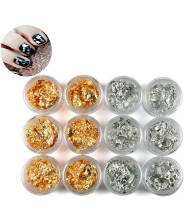12 Pot/Set Nail Art Accessories Gold Silver Paillette Foil Chip Sparkling Flake DIY Glitter Decal Acrylic UV Gel Decoration gold nail - Buy Online on GoSupps.com
