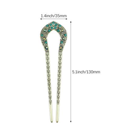 Vintage Crystal Rhinestone Double Prong Hair Stick Set - Champagne & Blue | Hairstyle Chignon Hairpin - 2 Pcs - Buy Online on GoSupps.com