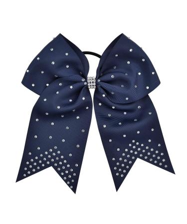 Xansema 7 Inches Rhinestone Hair Bows Elastic Hair Tie Ribbon Large Cheer Bow Ponytail Holder Hair Band for Women Girls Kids Teens (Navy)