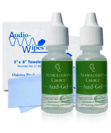 Audiologist's Choice Aud-Gel Earmold and Hearing Aid Lubricant (2 Pack/0.5 oz Bottle) - Lubricant Gel for Ear Plugs Hearing Aids Earmolds and Other Earpieces - Includes Audiowipes and Liberty Cloth