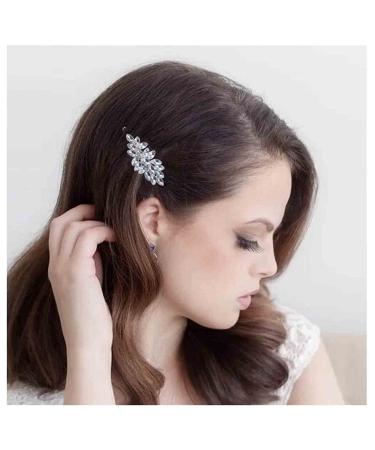 Yheakne Vintage Crystal Leaf Hair Clip Pin Silver Rhinestone Hair Barrette Pin Shine Cz Leaf Hair Pin Crystal Head Clip Headpiece Decorative Bobby Pins Hair Accessories for Women and Girls (Silver)