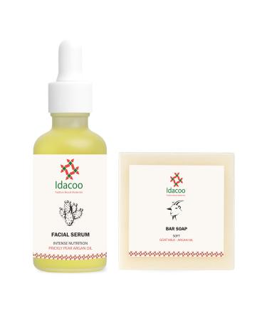 Goat Milk Soap Bar & Prickly Pear Seed Oil Face Serum Combo Kit - Argan Oil Infused Vitamin E Rich Anti-Aging Moisturizing for All Skin Types