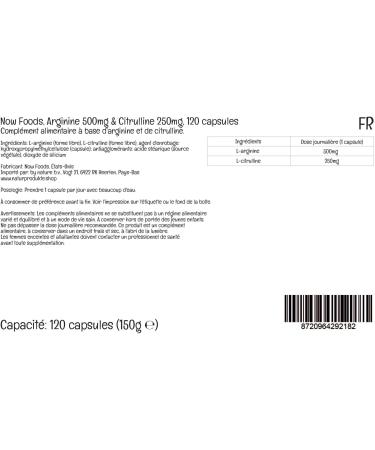 Now Foods L-Arginine & L-Citrulline 500mg/250mg 120 Vegan Capsules - Amino Acids for Heart Health - Vegetarian, Lab Tested, Gluten Free, Soy Free, GMO Free - Buy Online on GoSupps.com