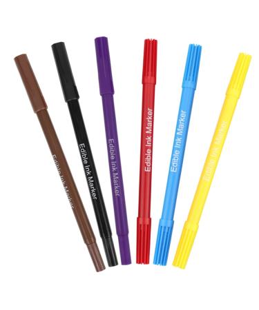 CIYODO 6pcs Biscuits Cake Boxes Decor Cake Coloring Markers Edible Cake Pens Dual Tip Markers Plastic