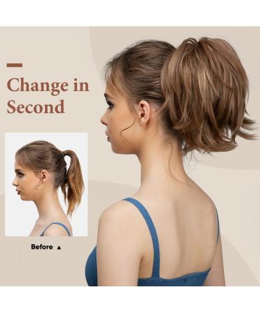 Short Ponytail Hair Extension Claw Clip | Bendable Metals | Messy Bun | Black/Brown 8 inch - Buy Online on GoSupps.com