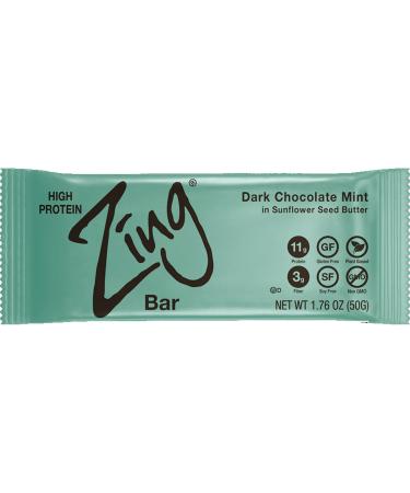 Zing Bars Plant Based Protein Bar, Dark Chocolate Mint, Refreshing Peppermint, 10g Protein and 10g Fiber, Gluten Free, Non GMO, Brown/Green, 1.76 Ounce (Pack of 12)