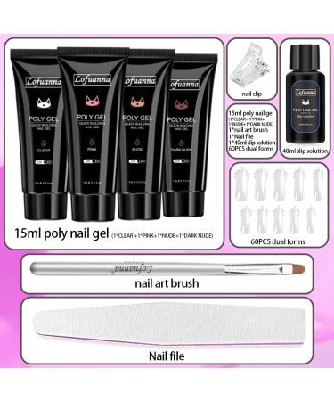 Lofuanna 4PCS Poly Gel Nail Kit - Extension Gel Starter Kit with Slip Solution - Professional Technician French Kit - Clear, Pink, Dark Nude, Nude Colors - Buy Online on GoSupps.com