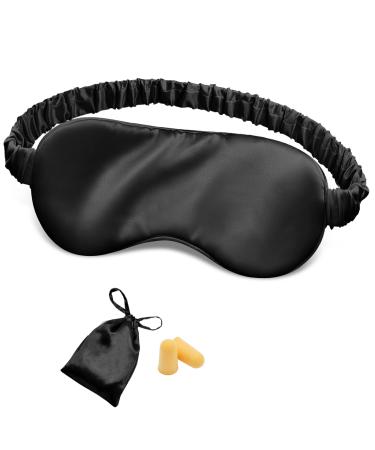 Silk Sleep Mask Eye Mask Blindfold with Double Layer Silk Filling and Elastic Strap for Full Night's Sleep  Travel and Nap  Soft Eye Cover Eyeshade with Luxury Bag and Ear Plugs by OLESILK (Black)
