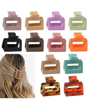 ZSPERKLA 12 Pcs Small Claw Clips for Thin Hair 2" Medium Matte Hair Clips Non-slip Tiny Square Hair Claw Clips for Women Girls Hair Accessories
