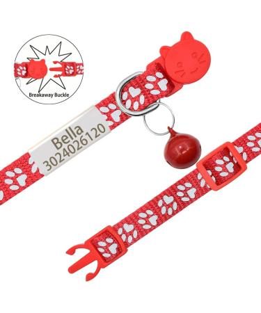 Senristar Personalized 2-Pack Reflective Breakaway Cat Collars - Custom Name Shield & Bell Anti-Loss Design for Cats - Adjustable 20-28 cm Red - Buy Online on GoSupps.com