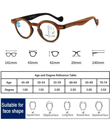 Multifocus Reading Glasses For Men Women Trendy Wood Grain Round Frame Glasses Anti Blue Light Readers(Couleur:Brown Grandeur:2.0x) - Buy Online on GoSupps.com