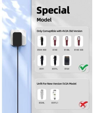 Wahl Cordless Magic Clipper Charger - Compatible with 8148, 8164, 8591, 8509, 1919 Models - AC Power Cord Supply for Clip Shaver - S010AZM0400200 - Buy Online on GoSupps.com