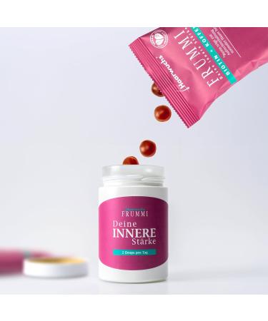 Frummi Hair Vitamins | 30-Day Vegan Growth Supplement | Biotin Zinc & B Vitamins | Made in Germany | Includes Hair Tie & Refill Glass - Buy Online on GoSupps.com