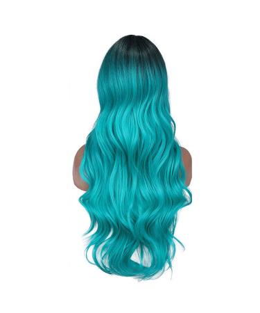 Ombre Bluish Green Long Wavy Wig - Heat Resistant Synthetic Hair - Mermaid Style for Women - Buy Online on GoSupps.com