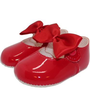British-Made Baby Girls Red Pram Shoes with Bow Detail | Soft Sole | Size 3 UK Child - Buy Online on GoSupps.com