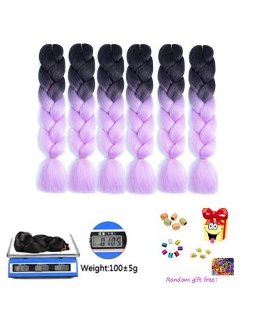 Buy Purple Kanekalon Braids Extensions | 24 Jumbo Box Braids Ombre Hair | 6-Pack Synthetic Hair for Crochet Braids (Black-Purple) - Buy Online on GoSupps.com
