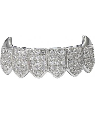 Hiphop Grills Colors Iced Out Zircon Vampire Grills Halloween Cosplay Party Tooth Rapper Gift for Women Men Silver Set - Buy Online on GoSupps.com