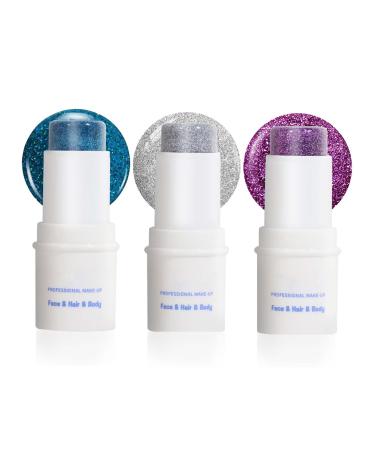 EONFAVE Glitter Stick Face Body Glitter Stick 3 Colors Cream Thick Glitter Waterproof Face Body Hair Eye Lip Stick