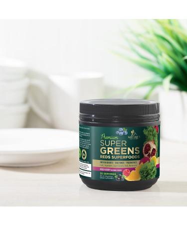 Super Green Smoothie Mix with Spirulina, Wheat Grass & Chlorella - Berry Flavor Superfood Supplement for Digestive Health & Antioxidant Support - Vegan & Non-GMO - 30 Servings - Buy Online on GoSupps.com