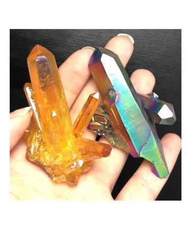 2pcs Beautiful Aura Crystal Cluster Angel Aura Titanium Quartz Crystal Stunning Rainbow Specimen Minerals s Stone Crystal Reiki