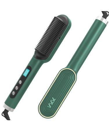 VKK Upgraded Ionic Hair Straightener Brush Hair Straightening Hot Brush Fast Ceramic PTC Heating Smoothing Brush 5 Levels Adjustable Green