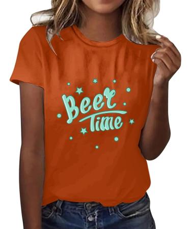 Tops for Women Women's Tops Short Sleeve Round Neck T Shirts Summer Casual Tees Letter Print T Shirts Orange XX-Large - Buy Online on GoSupps.com