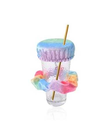 Andiker drinks covers anti-spike scrunch 2 pieces cup covers for beverage protection night scrunch beverage spiking prevention scrunch reusable and washable (rainbow)