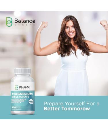 Balance Breens Magnesium Bisglycinate 200mg - 120 Vegan Capsules for Heart Health, Muscle Cramps, Bone Health & Mood - Non-GMO, Gluten Free - Buy Online on GoSupps.com