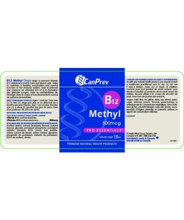 CanPrev B12 Methyl 500mcg Drops - Methylcobalamin B12 Vitamin Supplement Liquid Formulation - 15ml Suitable for Men and Women -Prevents Vitamin b12 Deficiency - Buy Online on GoSupps.com