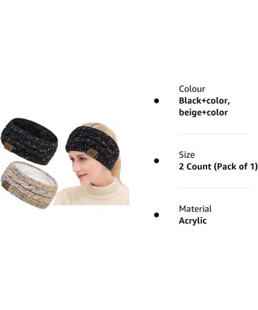 Winter Cable Knit Headbands - Chunky Elastic Thermal Headbands for Women with Twist Lining and Velvet - Confetti Knitted Headbands for Girls and Ladies (Black/Beige/Color) - Buy Online on GoSupps.com