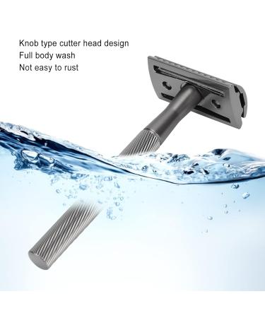 Long Handle Zinc Alloy Safety Razor for Men - Brass Handle Double Edge Razor with Base for Facial Care (Black) | International Shipping Available - Buy Online on GoSupps.com