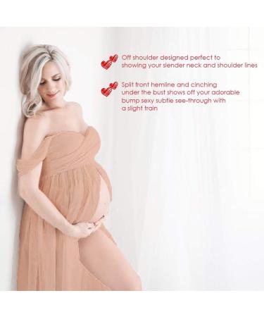 FEOYA Maxi Maternity Dress - Orange Chiffon Lace Strapless Gown for Pregnancy Photography - Buy Online on GoSupps.com