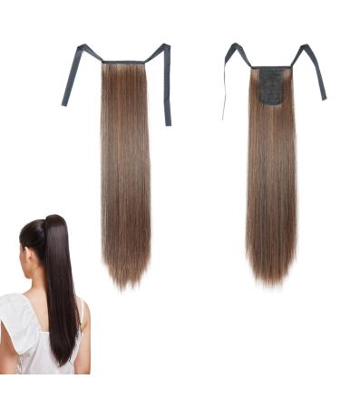 prinfantasy Clip In Ponytail Hair Extensions Wrap Around Long Corn Straight Hairpiece High Temperature Synthetic Hair Extensions for Women Ombre Brown Hiar Piece GBMW046 GBMW046 22 inch
