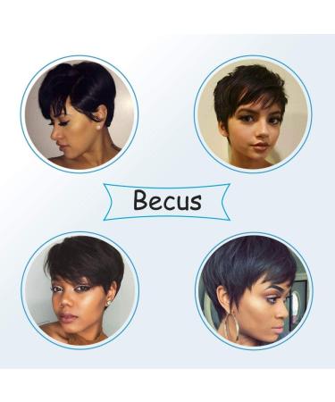 Shop Becus Real Hair Wig for Women - Short Pixie Cut Smooth Layered Black Wig for Parties & Daily Wear | Natural Black #1B - Buy Online on GoSupps.com