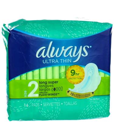 Always Size 2 Ultra Thin Long Super Pads - 16 Count | Absorbent & Comfortable - Buy Online on GoSupps.com