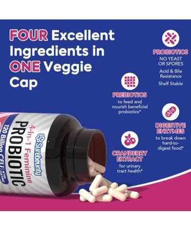 Probiotics for Women 120 Billion CFU 34 Strains Prebiotics Digestive Enzymes Cranberry 4-in-1 Feminine Probiotic Digestive Vaginal Immune Support 30ct 120 Billion for Women 30 Count - Buy Online on GoSupps.com