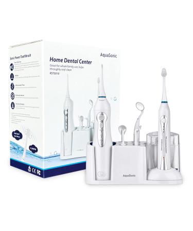 AquaSonic Home Dental Center Ultra Sonic Rechargeable Electric Toothbrush & Smart Water Flosser - Complete Family Oral Care System - 10 Attachments and Tips Included - Various Modes & Timers