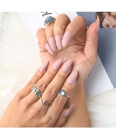 Sethexy Matte Stiletto False Nails - Medium Full Cover Long Acrylic Nail Tips (Light Pink) - 100 Pack for Women & Girls | International Shipping - Buy Online on GoSupps.com