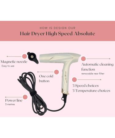 Hair Dryer High-Speed Absolute by Ab extensions - Professional Hair Products - Hair Styling Tools - Static-Free And Frizzy-Free - Low Noise - Innovative Folding Handle Compact Hair Dryer - Magnetic nozzle - Buy Online on GoSupps.com