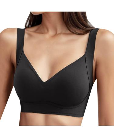 2024 Ai - Women Casual single -colored comfortable soft support no steel ring brh push -up thin vest style underwear top with lace women black l